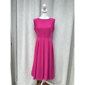 Pink Pleated A-Line Midi Dress for Wedding Guest